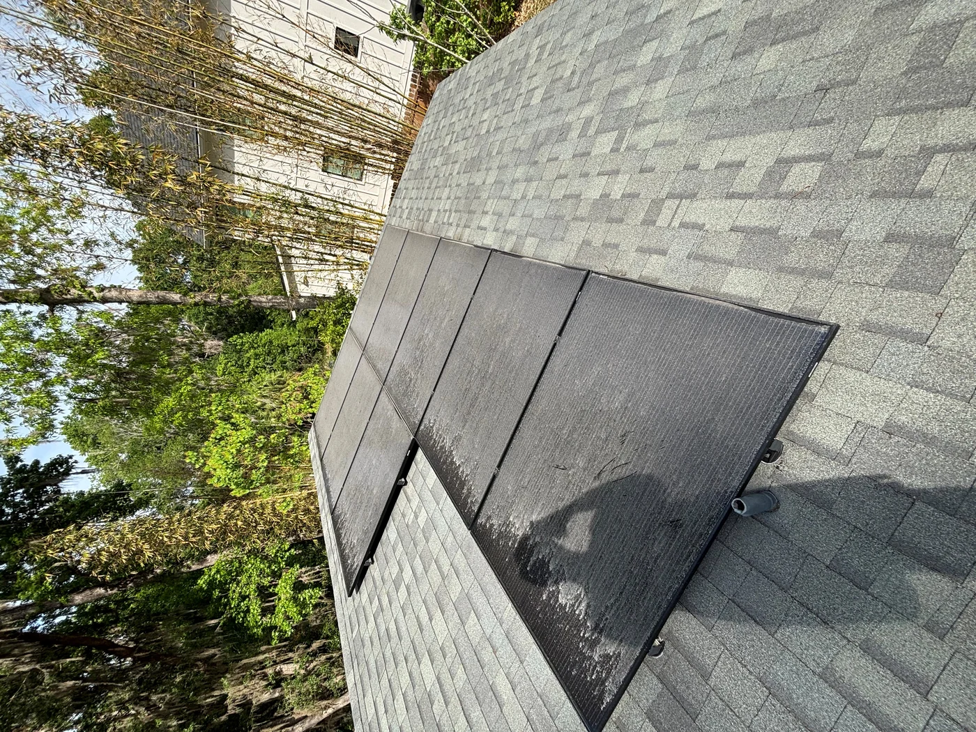 Before — solar panels stained and dirty